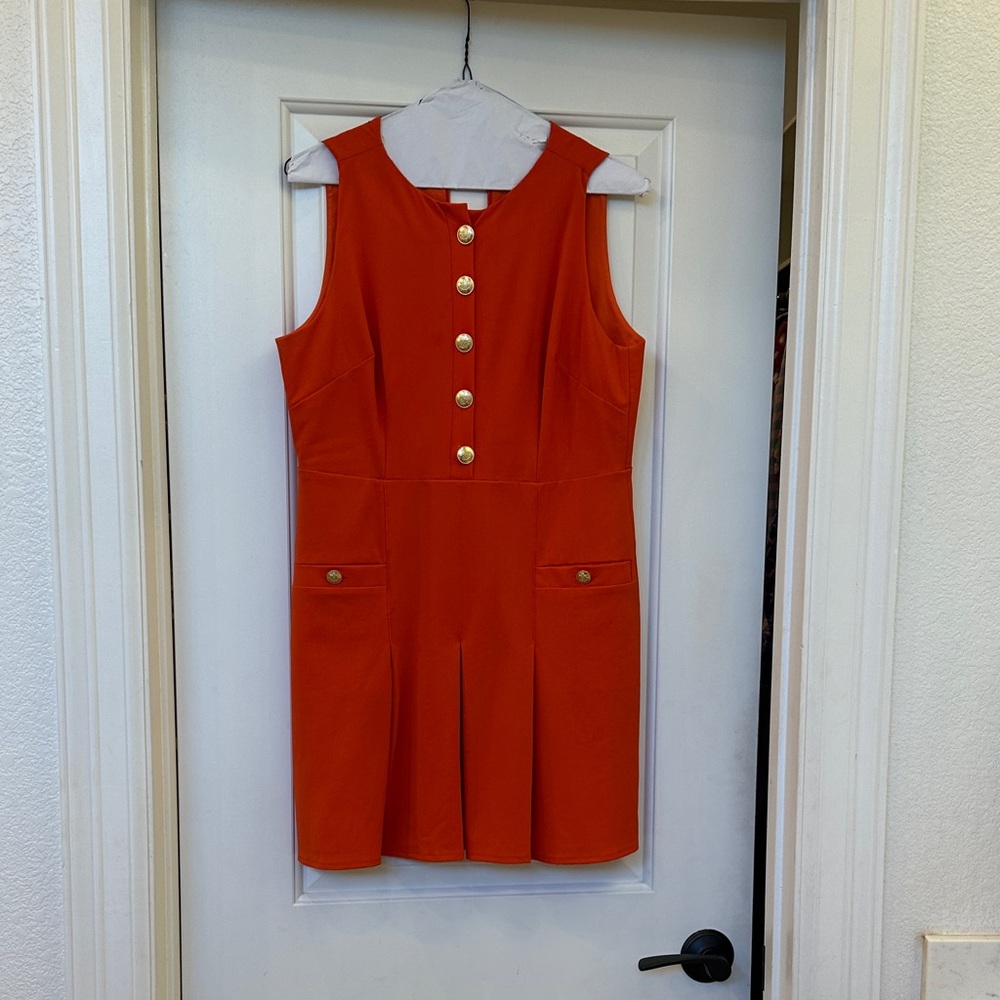 Sleeveless Orange Button-Front Women's Dress